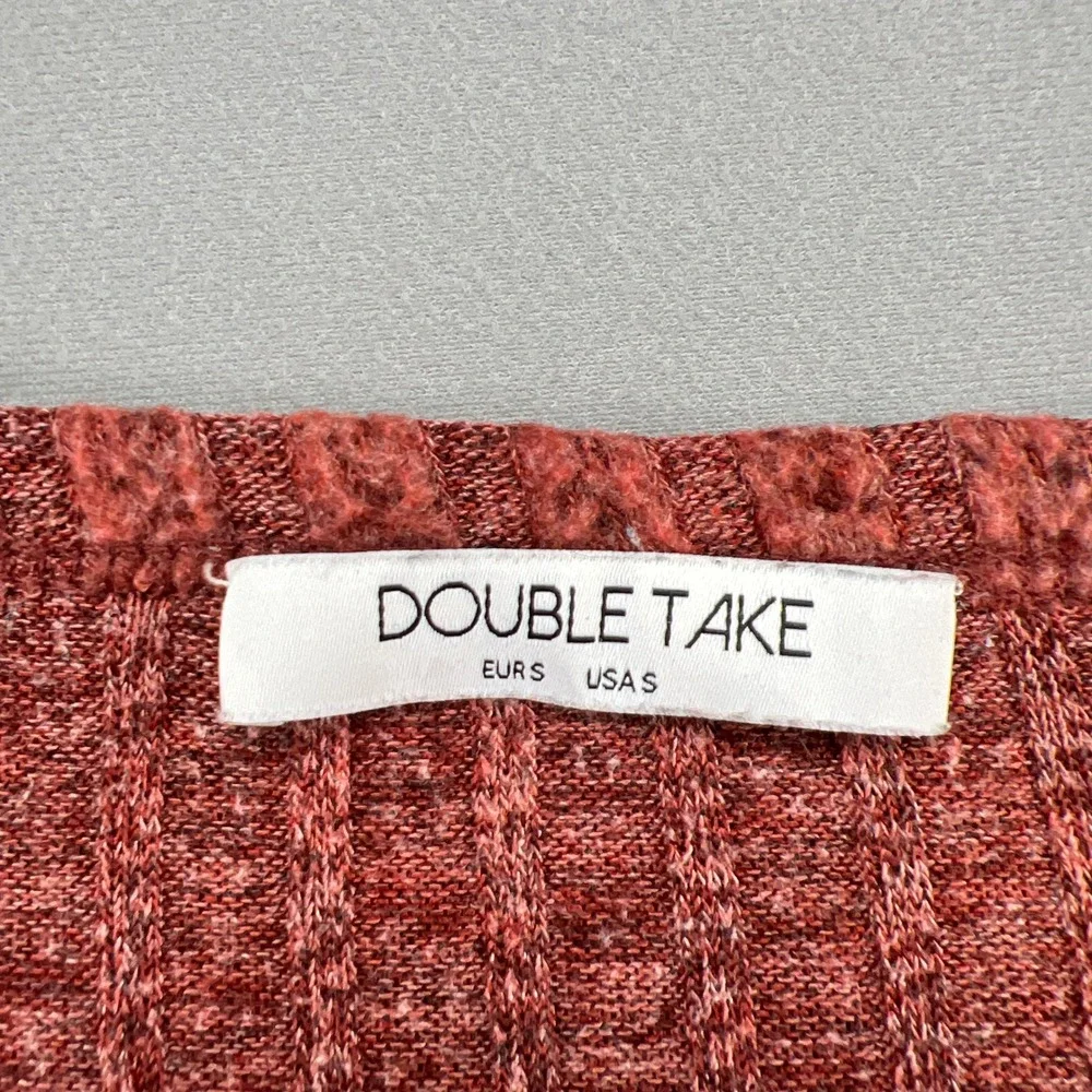 Double Take Cardigan Sweater Womens S Brick Red Ribbed Texture Dual Patch Pocket